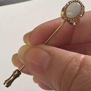 Gold Stick Pin with White Opalescent Stone - Elegant Women’s Jewelry